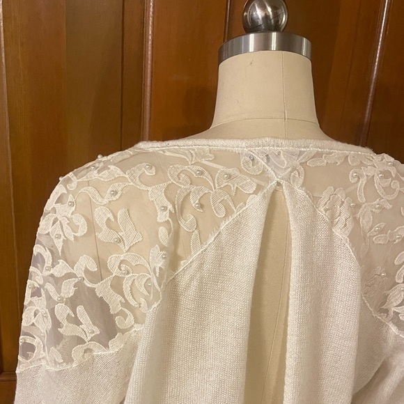 LC Lauren Conrad White Sheer Sweater with Lace Details - Picture 8 of 11